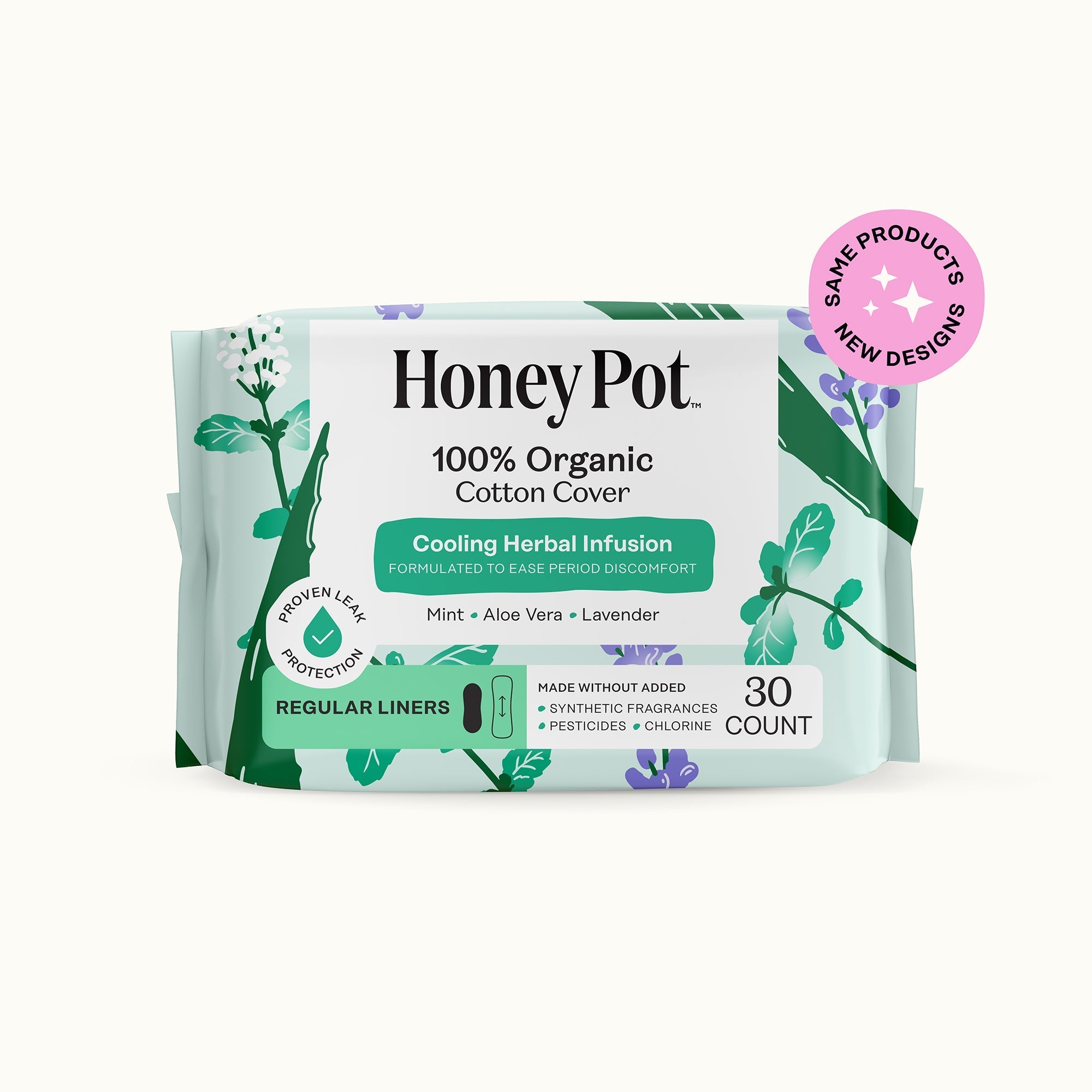 Organic Cotton Cover Cooling Herbal Infusion Regular Liners
