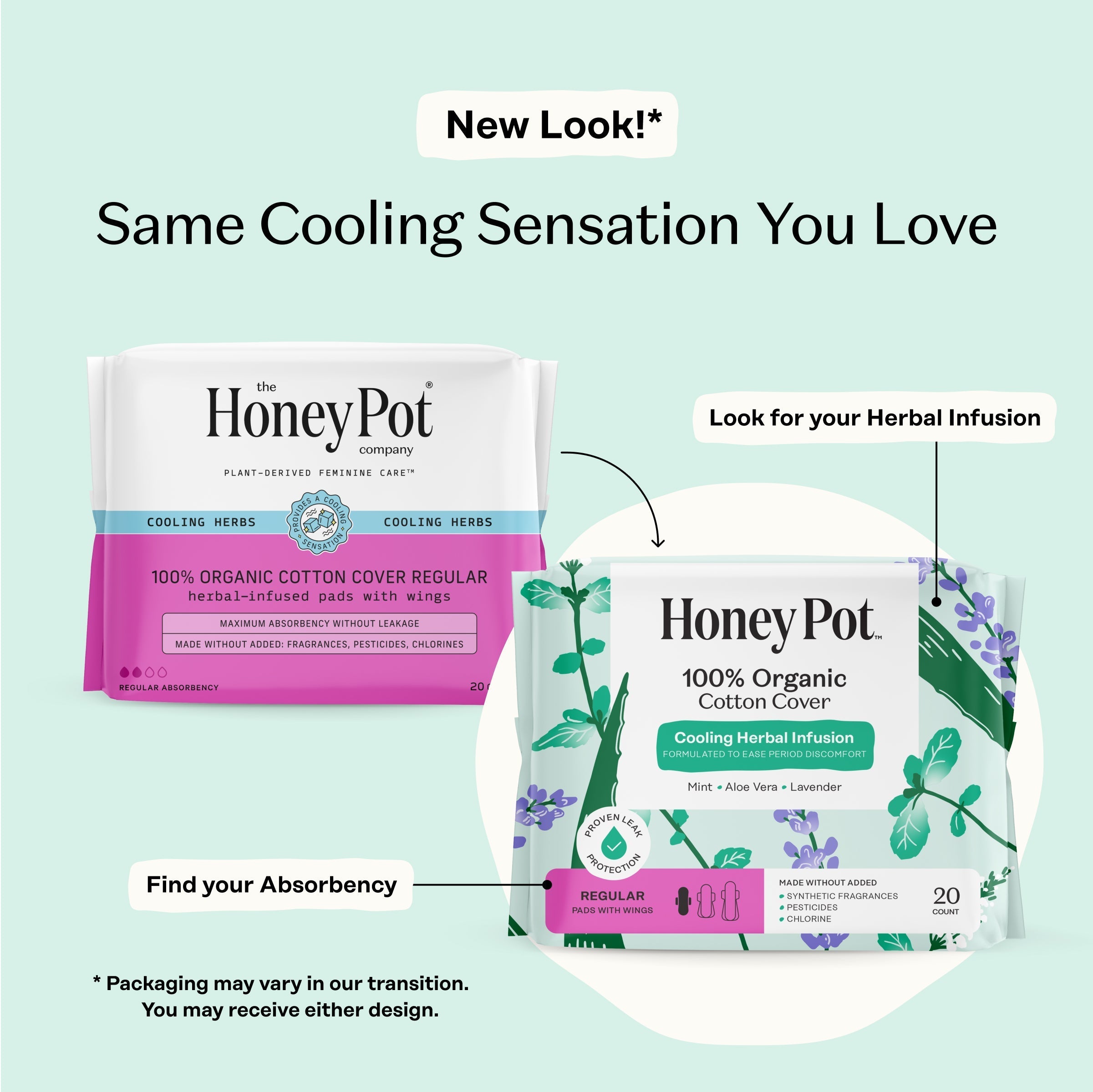 Organic Cotton Cover Cooling Herbal Infusion Regular Pads