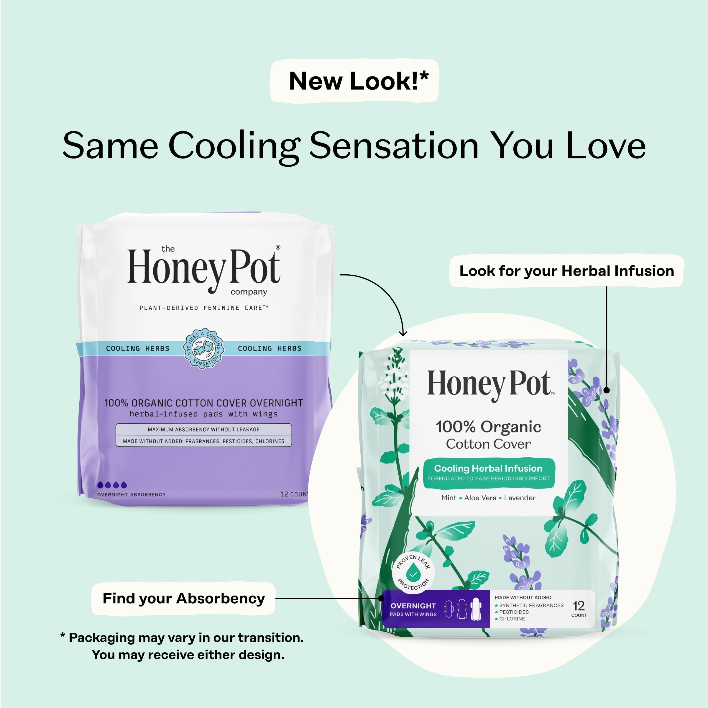 Organic Cotton Cover Cooling Herbal Infusion Overnight Pads