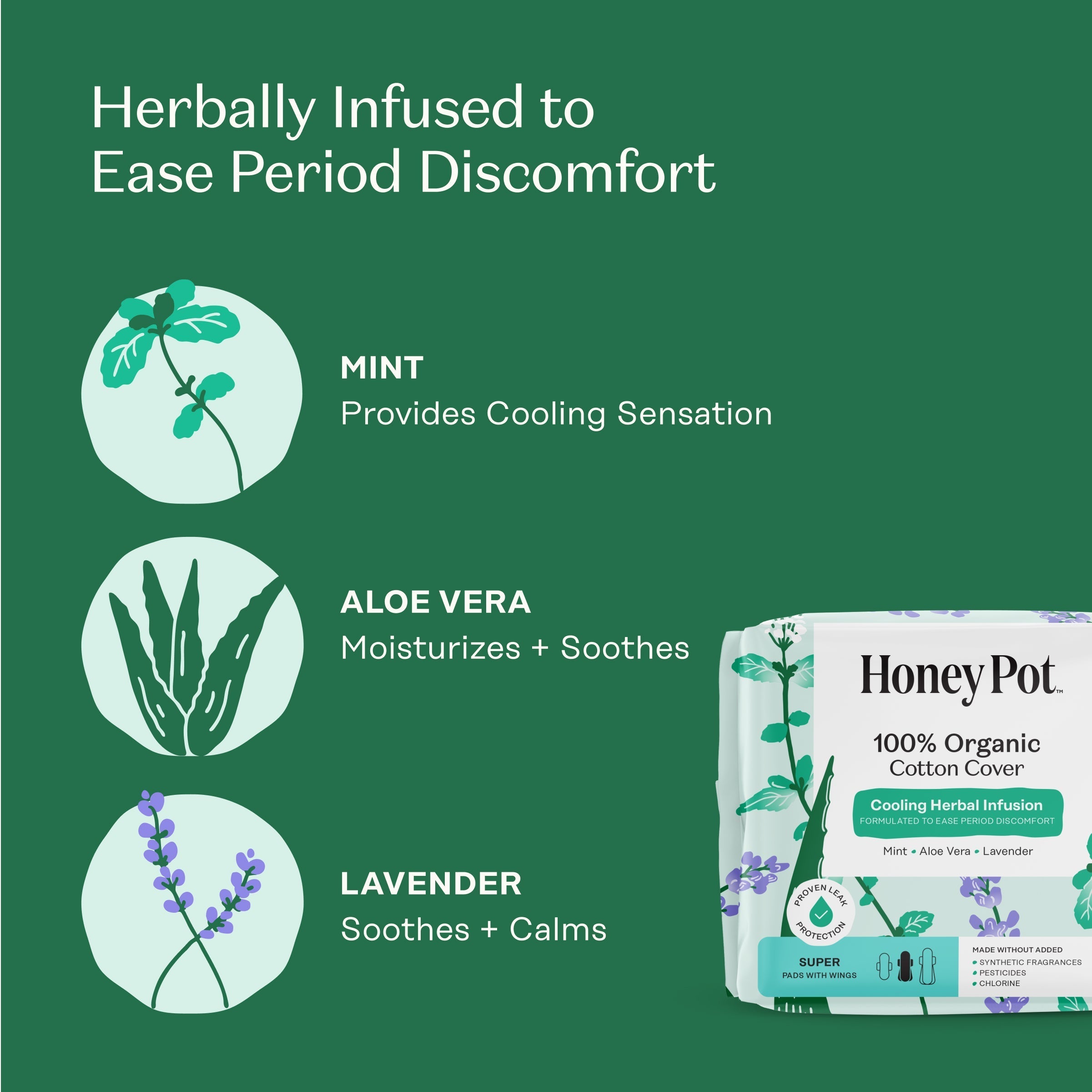 Organic Cotton Cover Cooling Herbal Infusion Super Pads