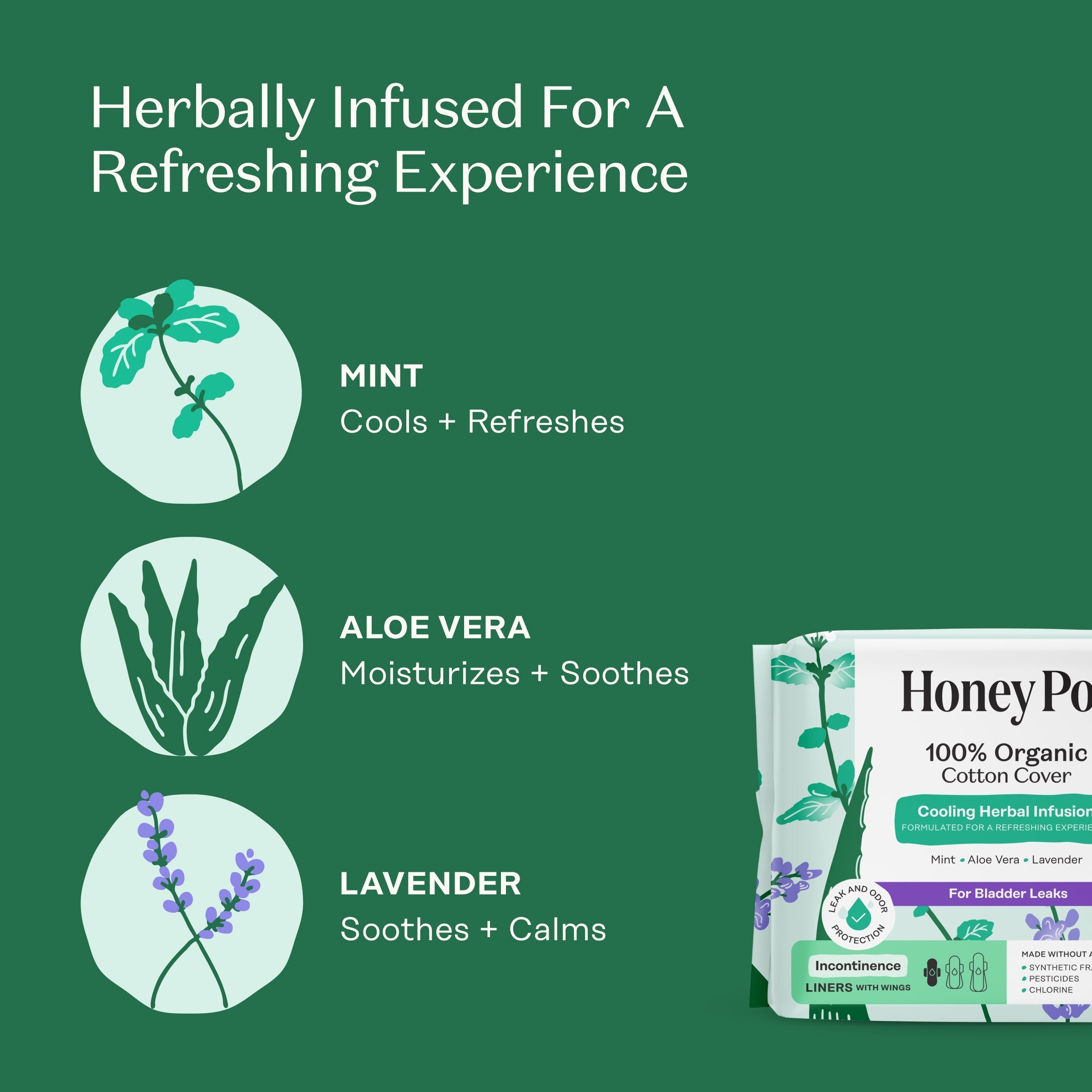 Incontinence Cooling Herbal Infusion 100% Organic Cotton Cover Liners