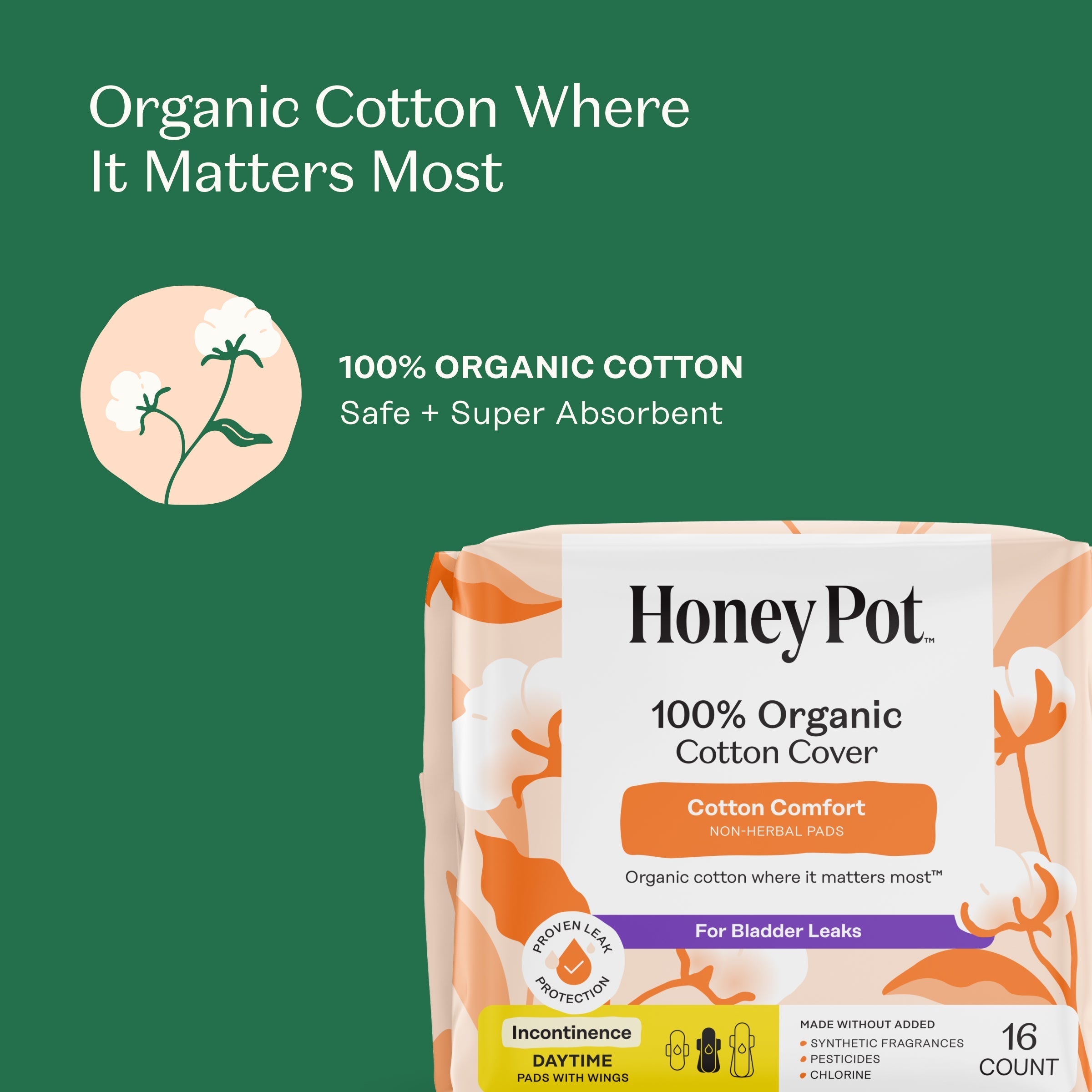Incontinence 100% Organic Cotton Comfort Cover Daytime Pads