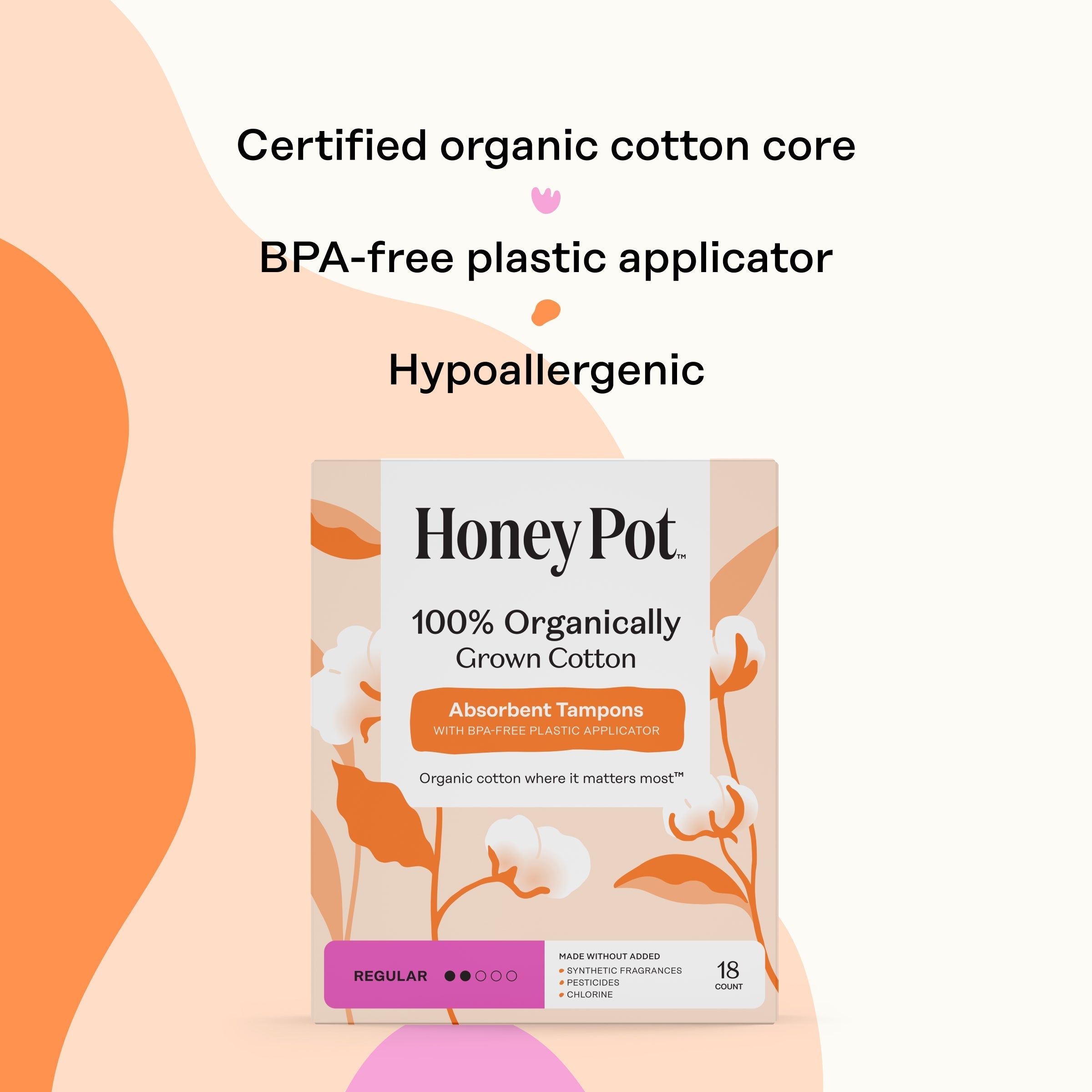 Regular 100% Organically Grown Cotton BPA Free Plastic Applicator Tampons