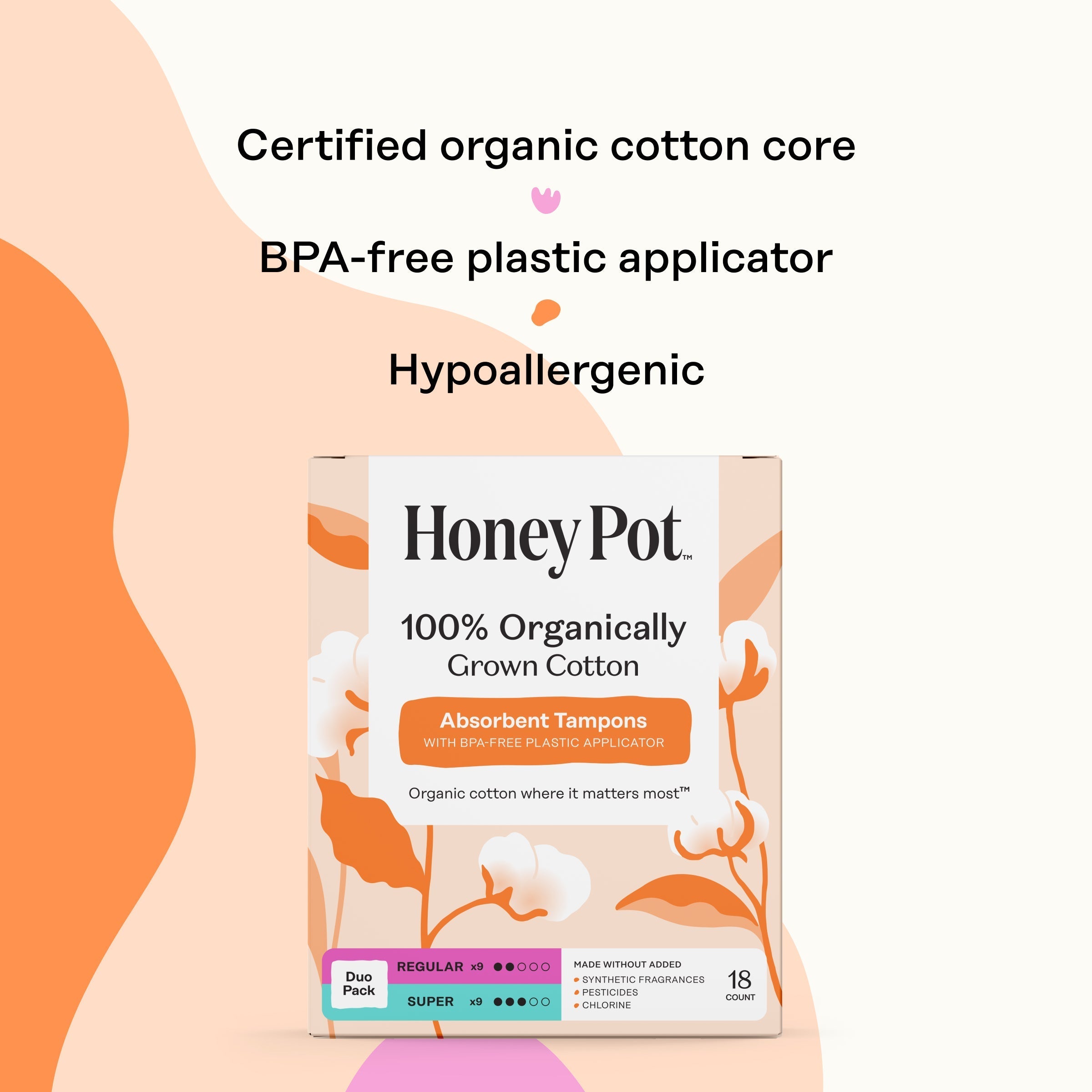 Duo Pack 100% Organically Grown Cotton BPA Free Plastic Applicator Tampons