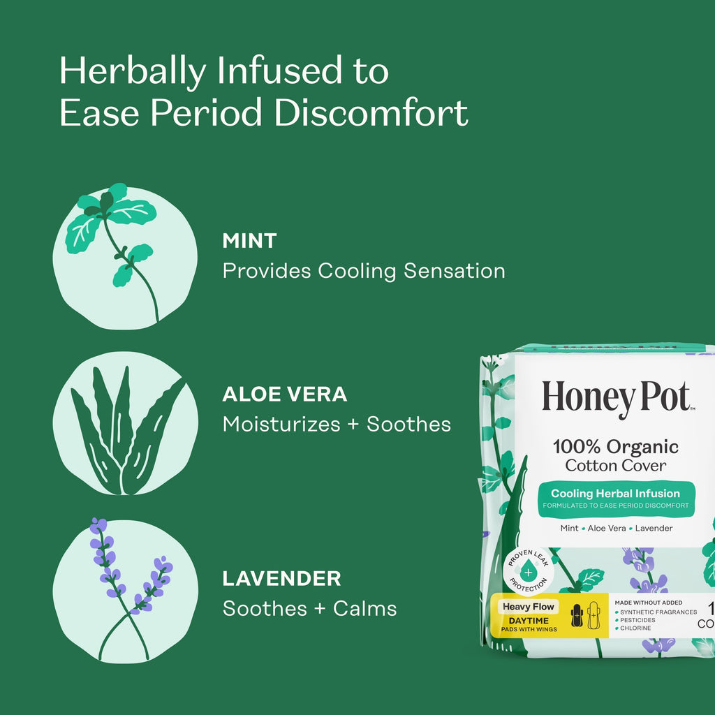 Organic Cotton Cover Cooling Herbal Infusion Heavy Flow Daytime Pads