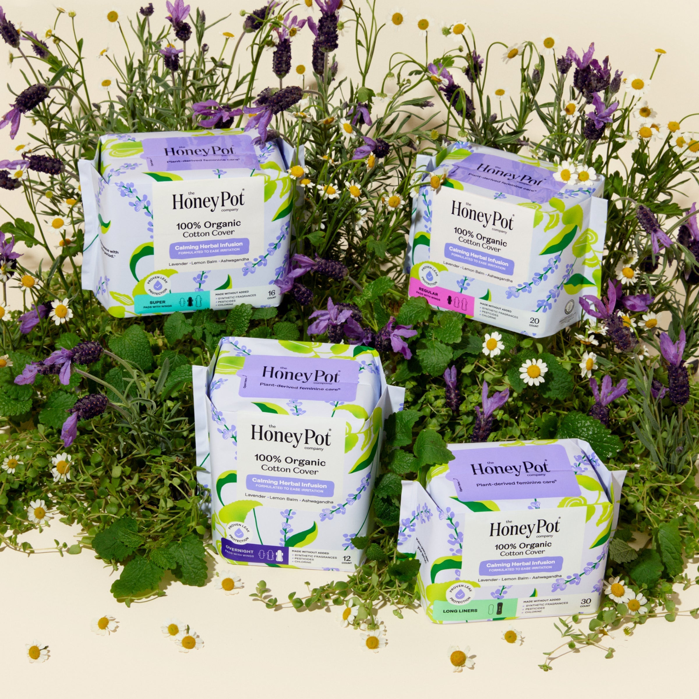 Organic Cotton Cover Calming Herbal Infusion Super Pads With Wings