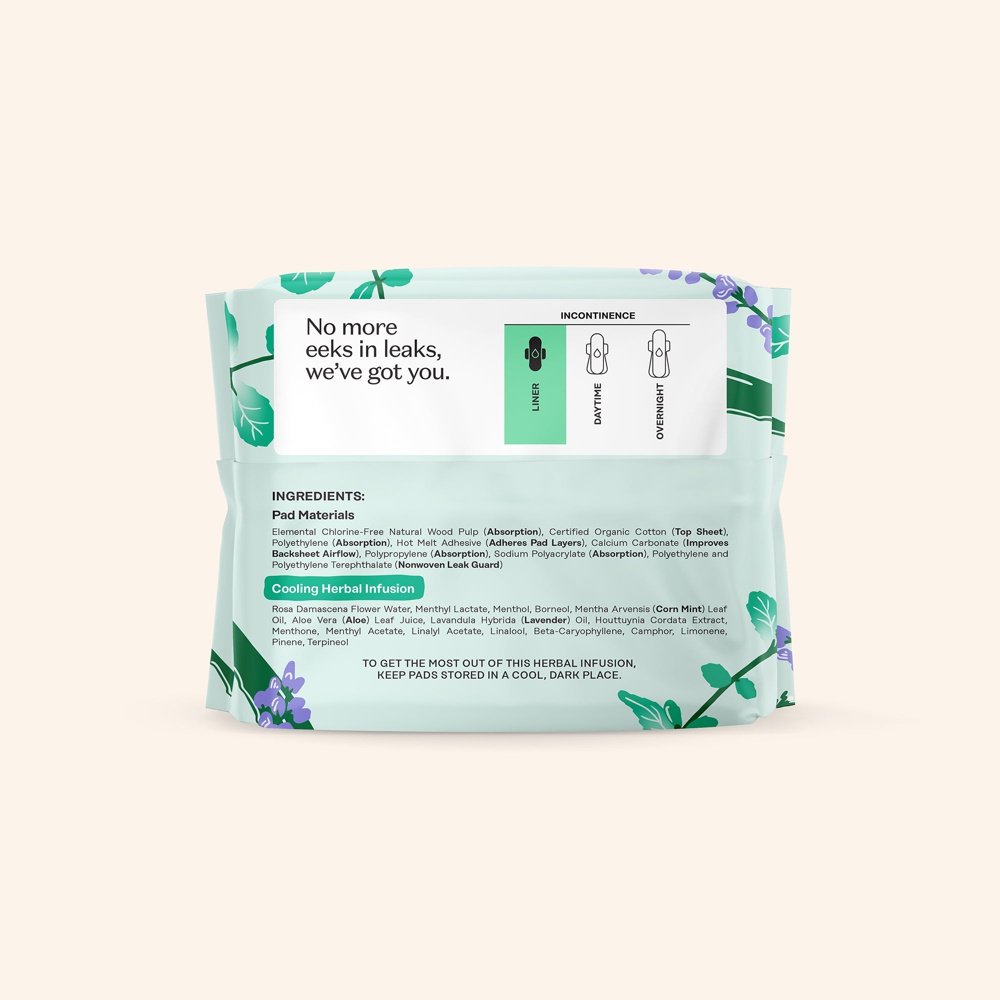 Incontinence Cooling Herbal Infusion 100% Organic Cotton Cover Liners